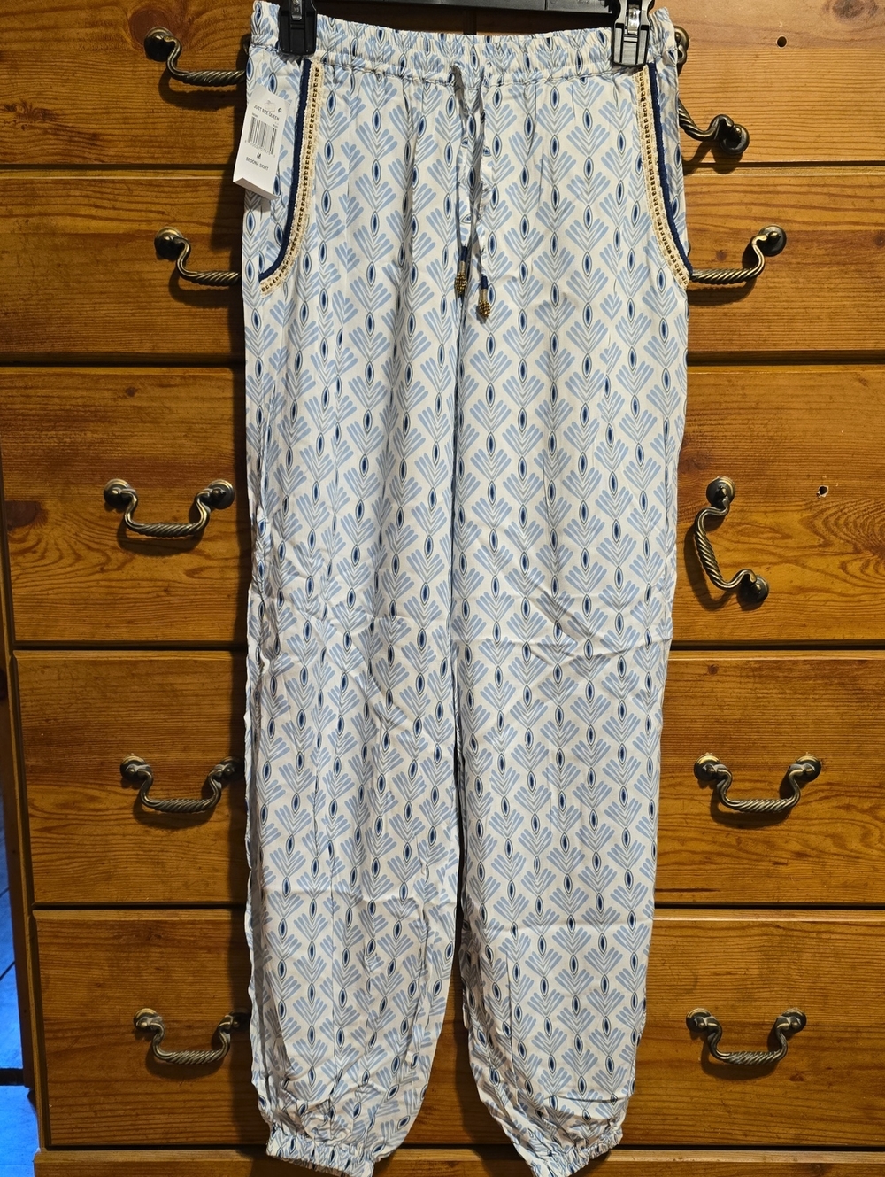 Skemo Light Blue Printed Drawstring Jogger Pants